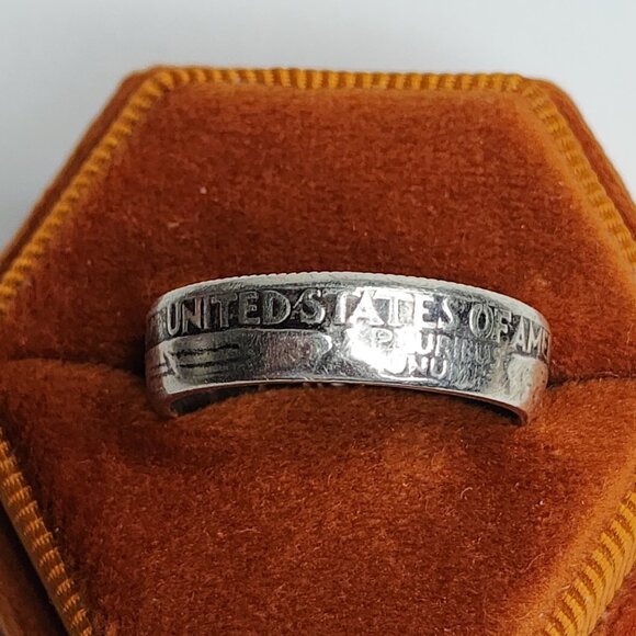 1964 Quarter Dollar Coin Ring Size 8 90% Silver Handmade Ring Tested USA Vintage - Picture 11 of 16